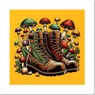 Camping boots with mushrooms Posters and Art